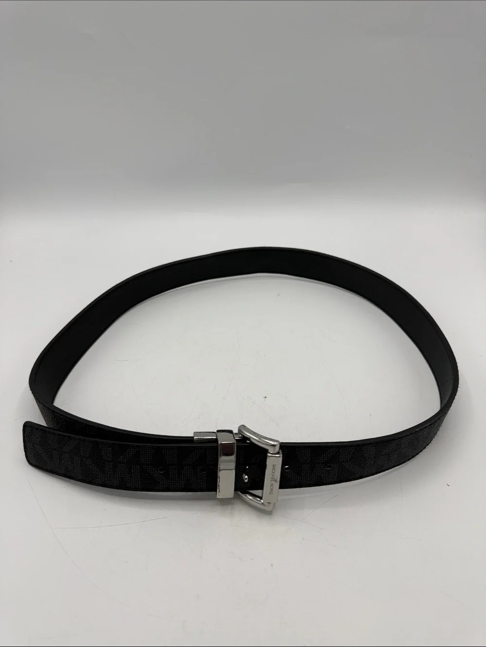 Michael Kors Black Logo Buckle Belt with Silver Hardware